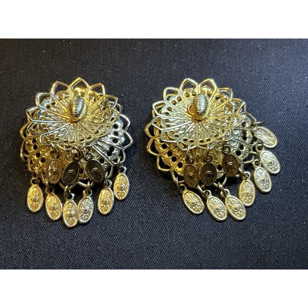 Gold Tone Cha Cha Clip On Earrings & Pink Rhinestone Brooch